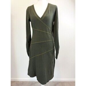 Athleta Faux Wrap Organic Cotton Dress Small Olive Green